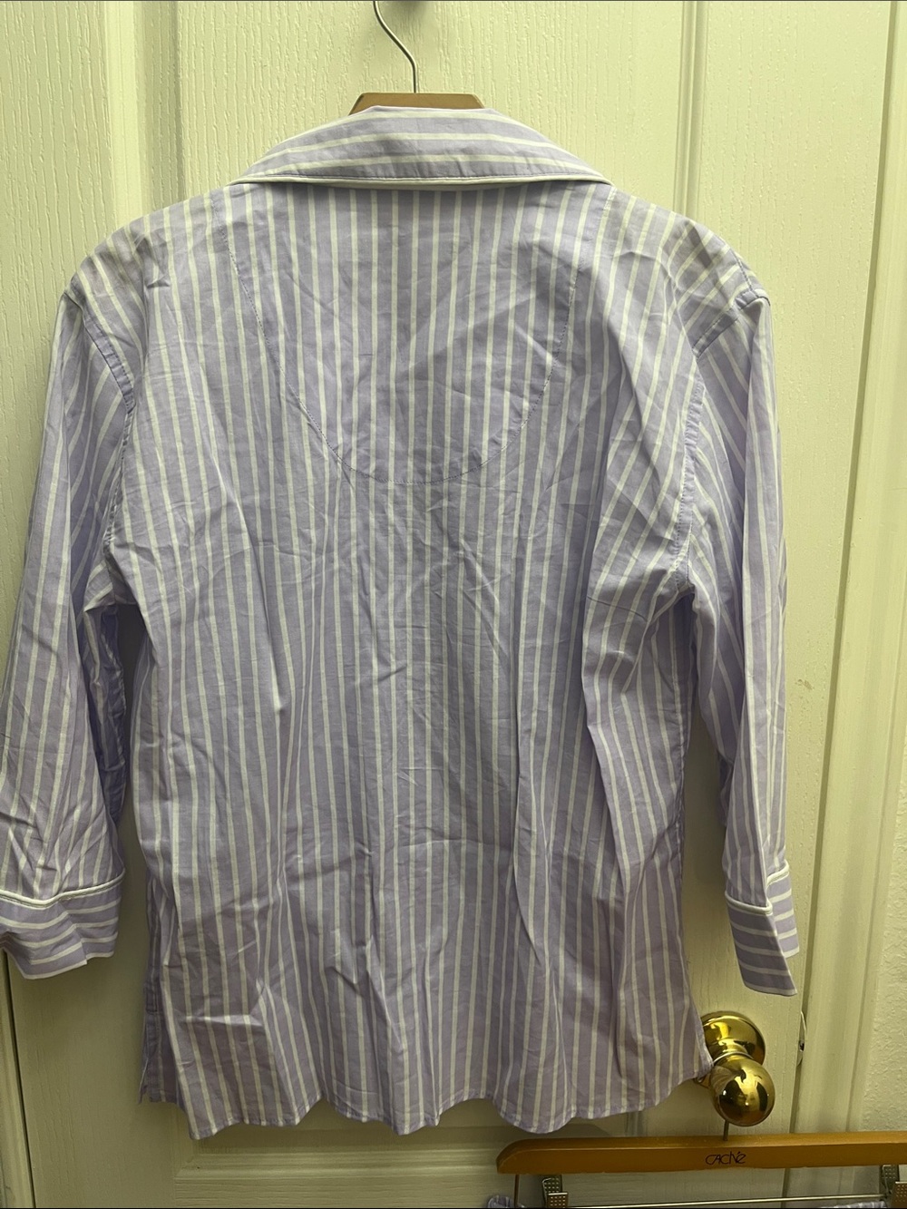 Lauren Ralph Lauren Lavender and White Striped Cotton Pajama Top/bottom set - Picture 3 of 7